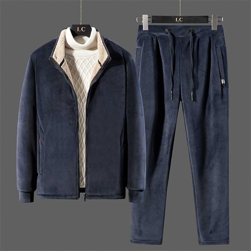 

Men Winter Fleece Sets Mens Fashion Thick Hoodies+Pants Suit Man Sweatshirt Sportswear Tracksuits Male Sweatsuits Plus size 8XL 211109, D22 black