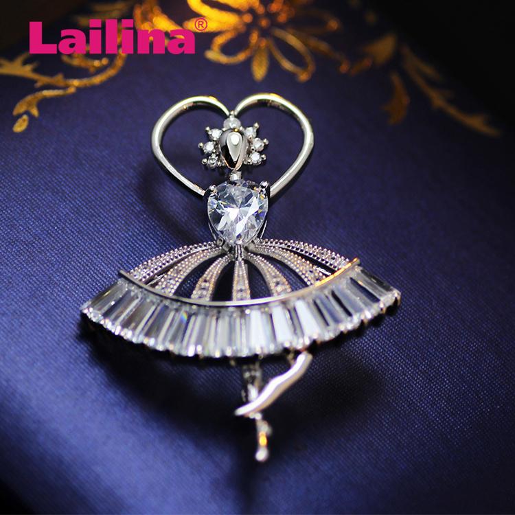 

Pins, Brooches Style Jewelry Crystal Brooch Ballet Girl Banquet Dress Suits Scarf Women Pin, Gray
