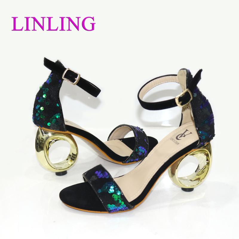 

Dress Shoes Latest Heels Slippers Women Sandals Summer Sweet Style For Royal Wedding Party Slingbacks African Mature, Black