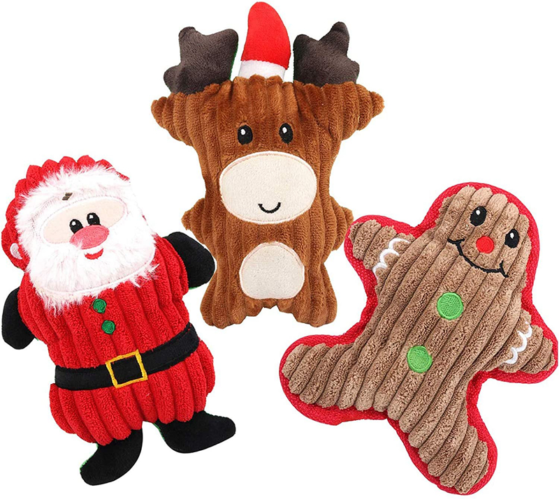 

5 Color Wholesale Christmas Dog Squeak Toys Puppy Chew Toy Soft Plush Doggy Plaything Sound for Small Medium Dogs Pets Santa Claus Gingerbread Man Elk H07