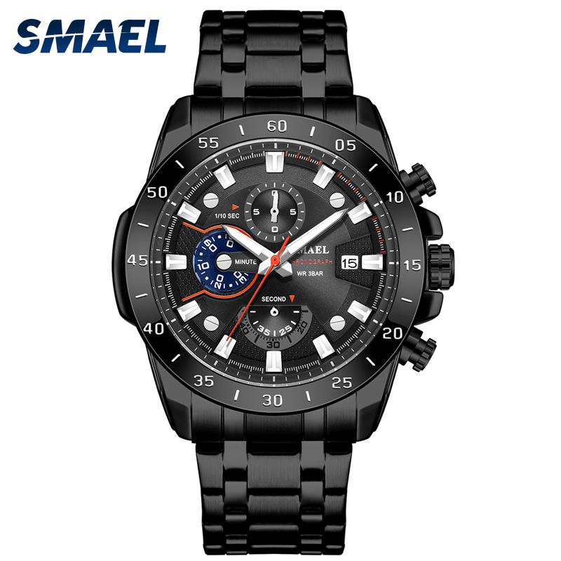 

Wristwatches SMAEL Watch Men Classics Bussiness Alloy With Three Eyes And Six Stitches Dial Mens Reloj Watches Homme Saati SL-9090, Silver