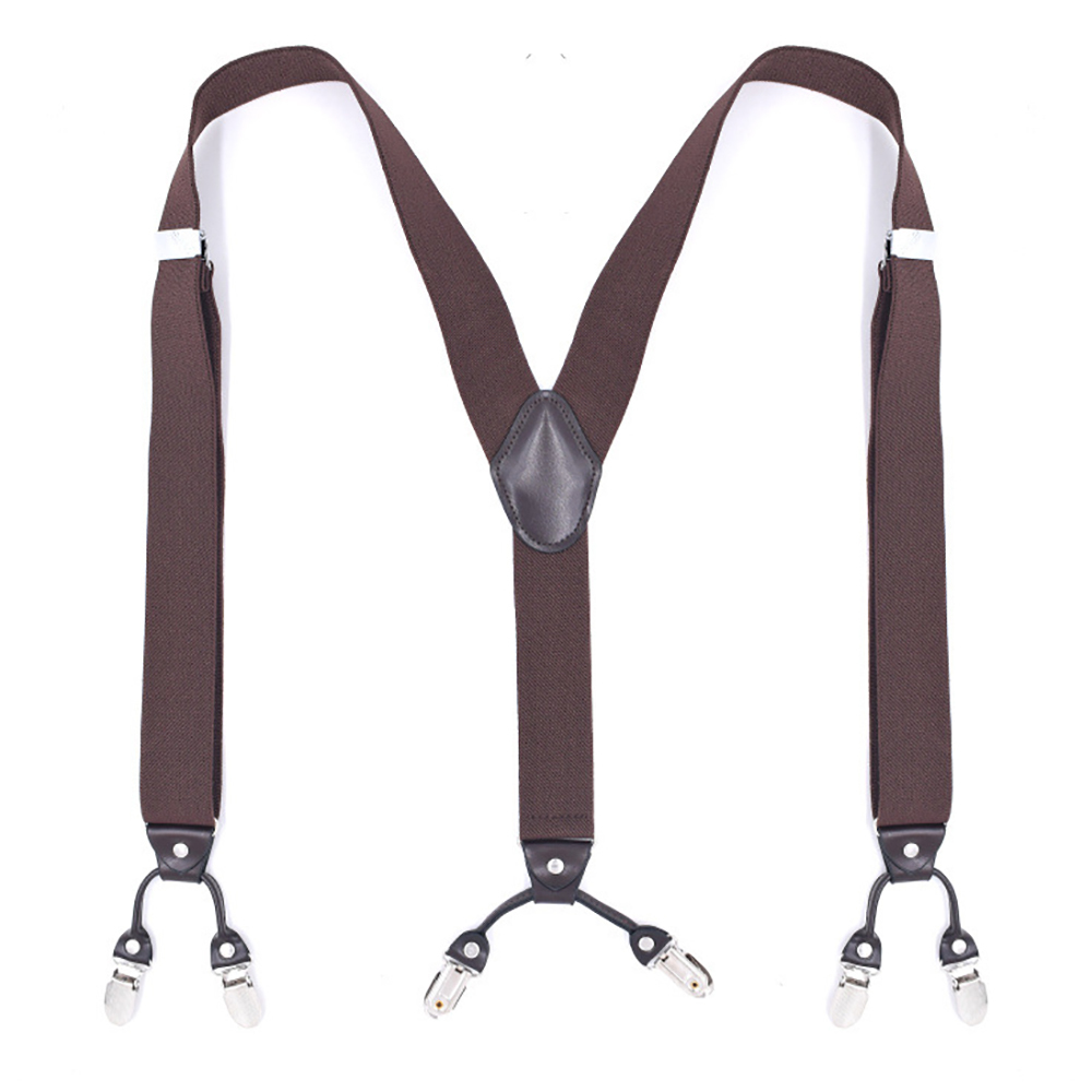 

Brown Leather Suspenders for Men Y Shape 6 Strong Clips Heavy Duty Big and Tall Adjustable Elastic Trouser Braces Father Gifts