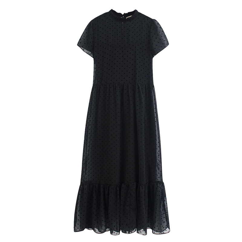 

2021 Women Summer Fashion Chiffon Dress Dot Short Sleeve O-Neck Spliced Dresses Female Casual Solid Party Elegant Dress vestidos, White