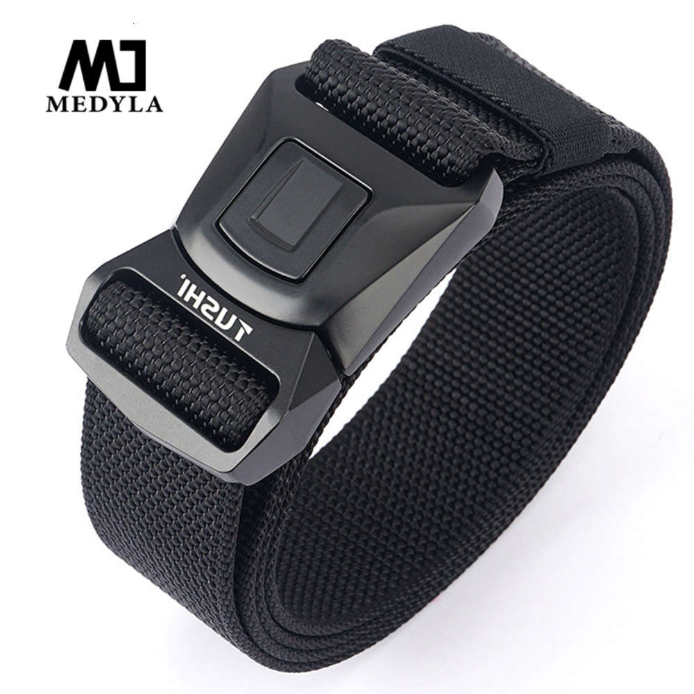 

Medyla Hard Metal Simple Hand Tactical Soft Real Nylon Tough Antislip Men Hunting Fish Belt8YGO, Black
