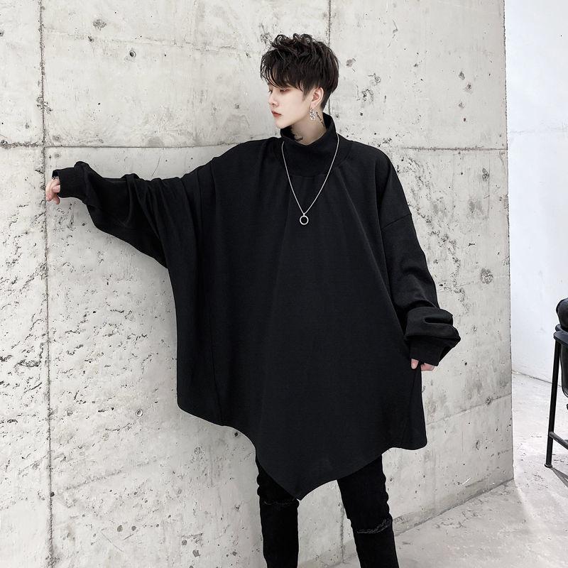 

Men's Hoodies & Sweatshirts 2021 Autumn Wear Bat Long Sleeve Stand Collar Irregular Hem Loose Oversized Black Japan Style Cloth Y8936