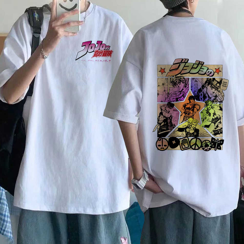 

2021 Japanese Anime Jojo Bizarre Adventure T Shirt Men Summer Cartoon T-shirt Streetwear Hip Hop Tees G0914, White;black