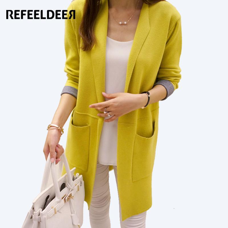 

Women' Sweaters Refeeldeer Female Autumn Winter Long Sleeve Cardigan Sweater Knitted Cardigans For Women Jacket Tops, Yellow