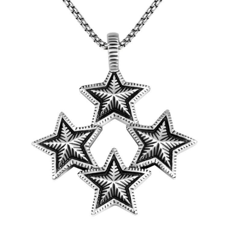

Stainless Steel Three-dimensional Four-Star Hip Hop Pendant Necklace Titanium Necklaces, Silver