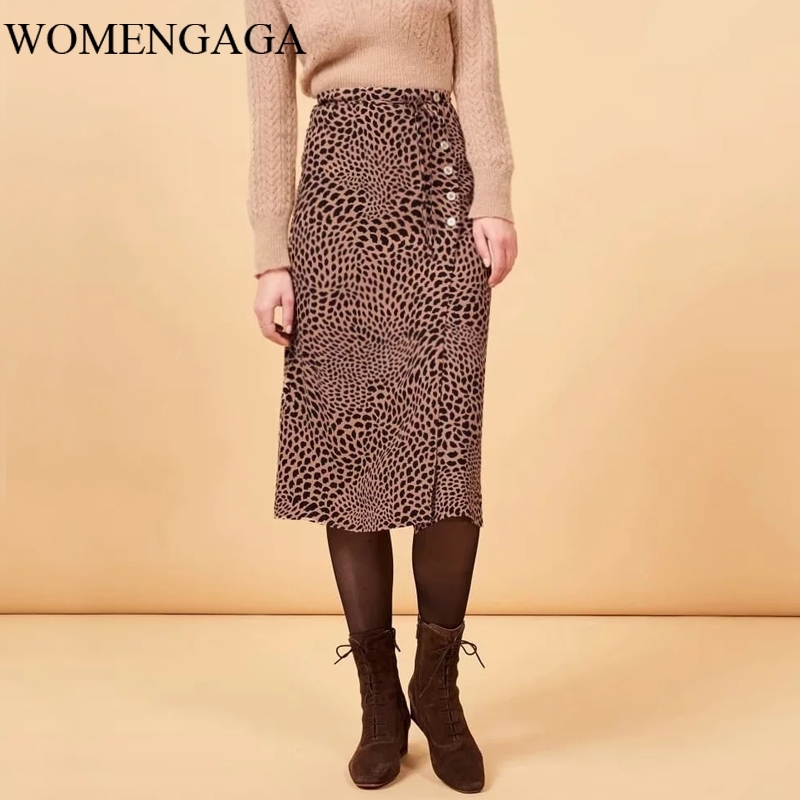 

Summer Fashion Leopard Vintage Women Buttons Bandage A-Line RED Womens Skirt Girl Female Europe HTGR 210603, Green