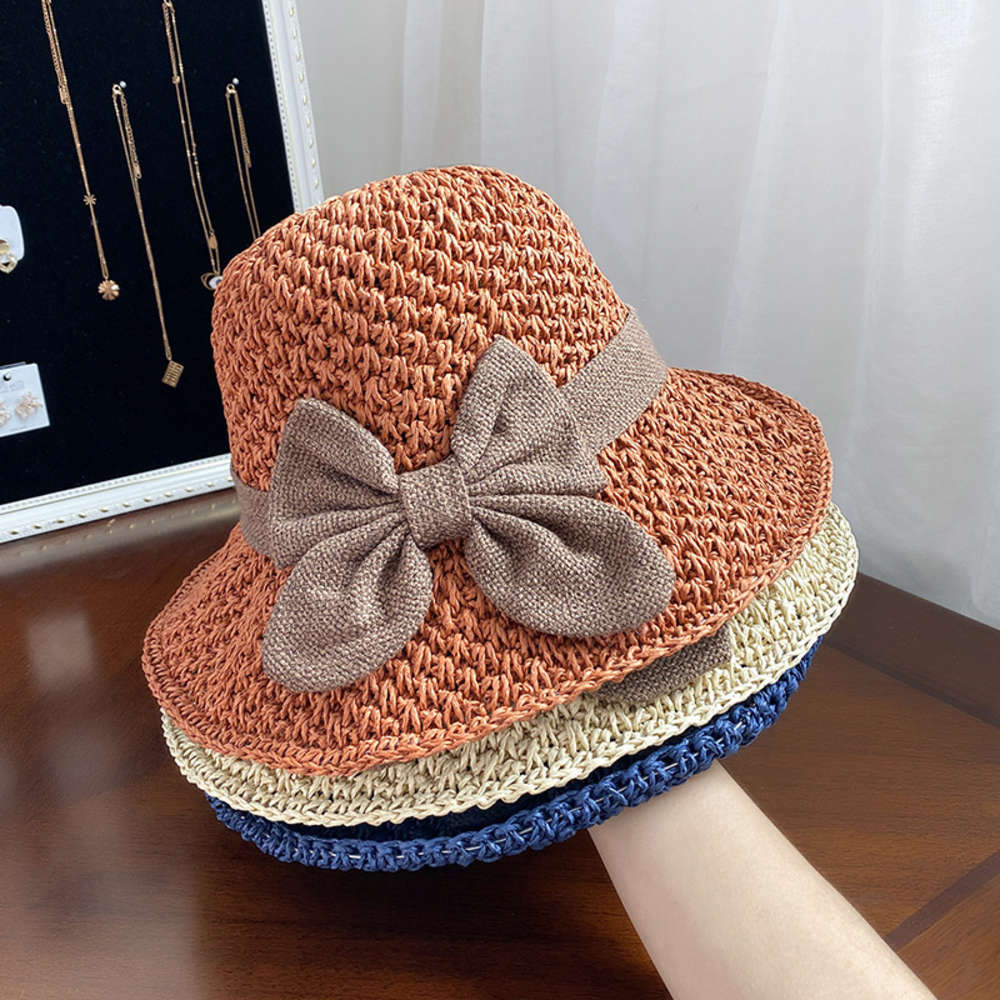 

Sun hat Straw women's summer foldable Korean bowknot Beach small fresh holiday cool sunscreen Hat tide, Blue;gray