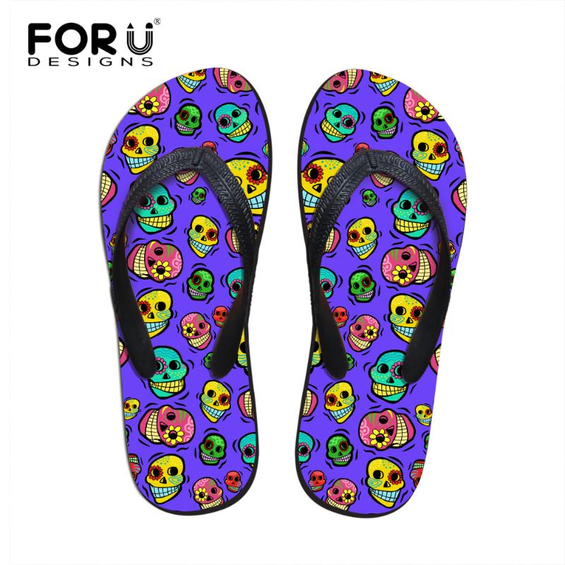 

Slippers FORUDESIGNS Cartoon Cute Skull Fashion Design Women House Summer Beach Casual Sandals For Ladies Teenage Flip Flops, Black