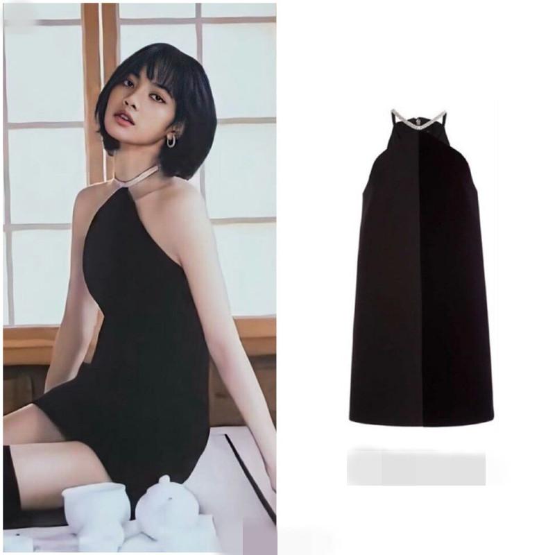 

Casual Dresses Kpop Korean Celebrity Fashion Strapless Camisole Mini Dress Women Nightclub Sexy Sleeveless Rhinestone Little Black