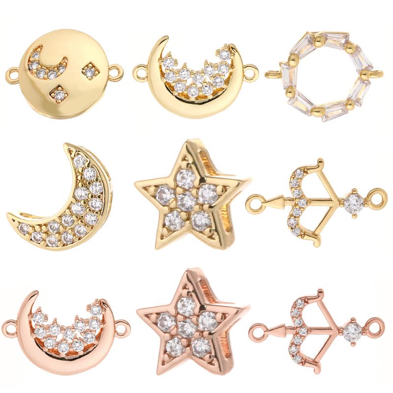 

Charms Moon Star Connectors For Jewelry Making Angel Eros Arrow Diy Bracelet Necklace Charm Copper Mosaic CZ, Bronze;silver