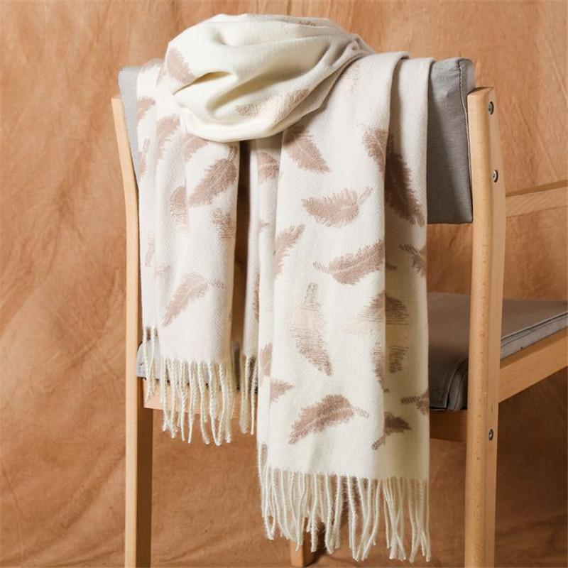 

Scarves Korean Feather Printed Women's Cashmere Scarf Winter Thick Warm Long Wraps Female Tassel Shawl Pashmina