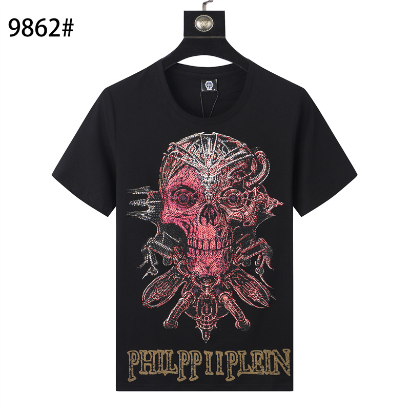 

PHILIIPLEIN 2021ss New Men's Tees Summer Plain Men's T-Shirts Cotton Women Clothes Funny Short Sleeve O Neck Tees Printing Phillip Shirts PP Size :M-L--XXL-XXXL top07, White