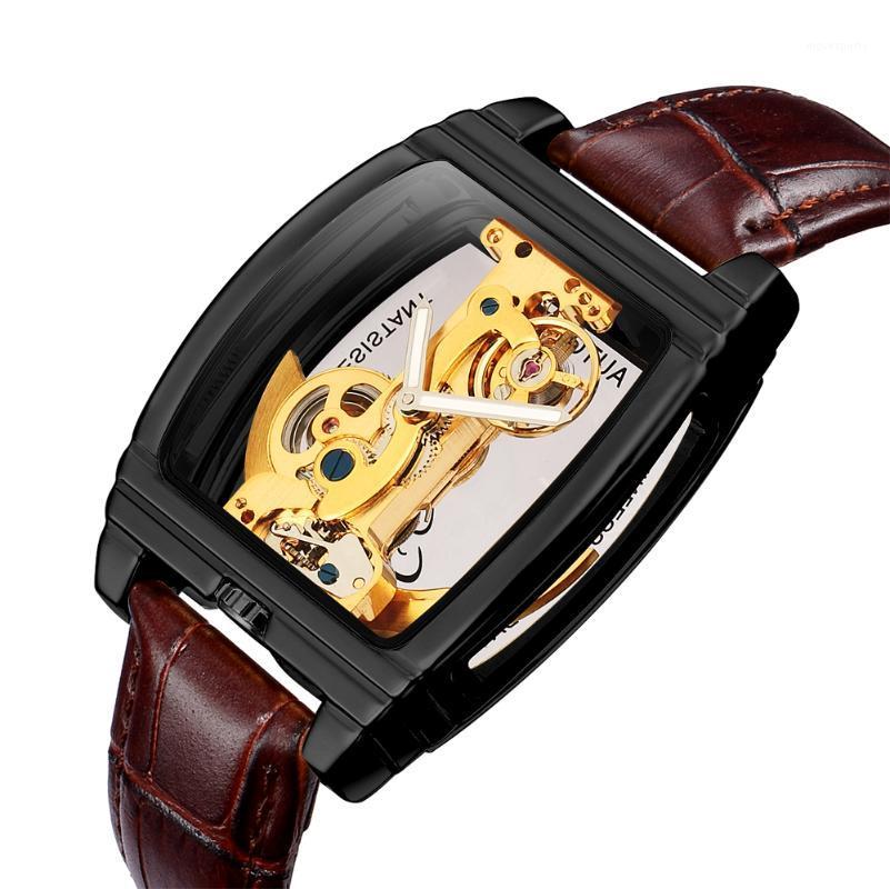

Mens Skeleton Wrist Watches Luxury Automatic Mechanical Watch Men Black Leather 2021 Male Clock Relogios Wristwatches, Silver brown