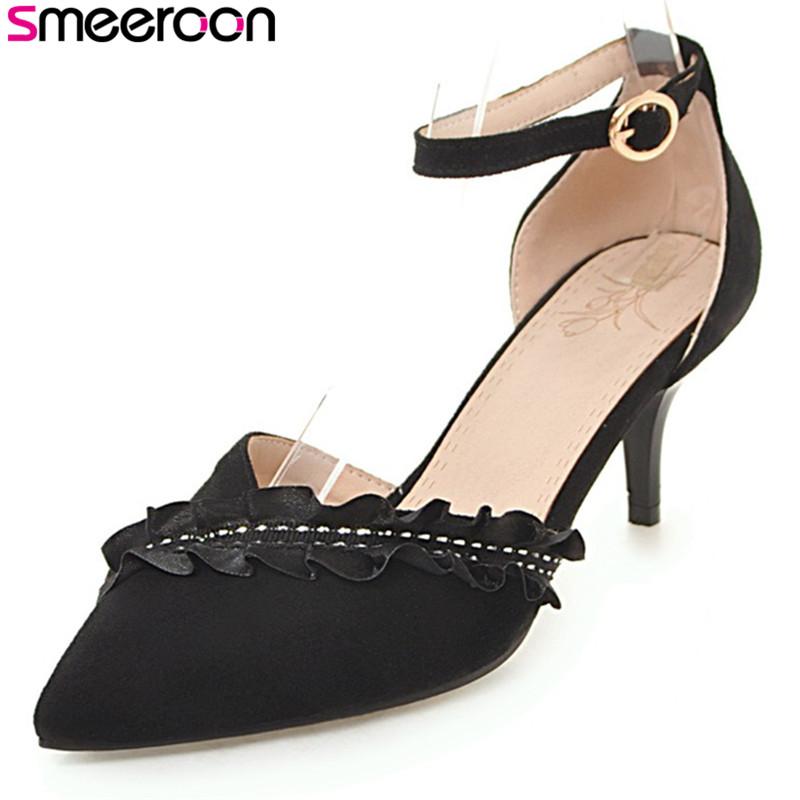

Smeeroon 2021 Arrival Pumps Women Shoes Pointed Toe Summer Simple Buckle Dress Sexy Thin Heels Woman, Black