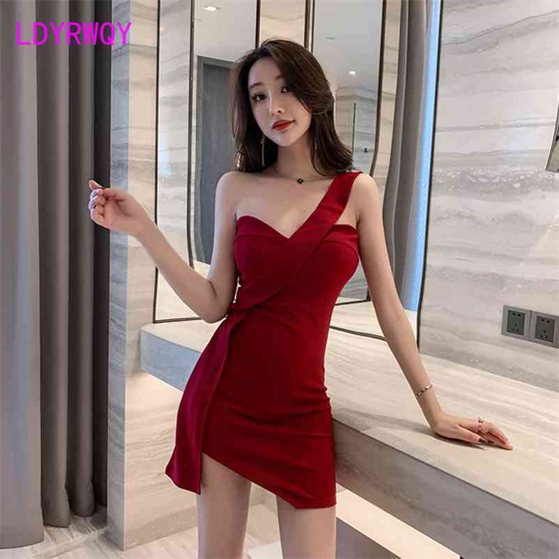 

LDYRWQY style fashion temperament night show low cut V-neck slim bag hip sexy dress Office Lady Sheath 210603, White
