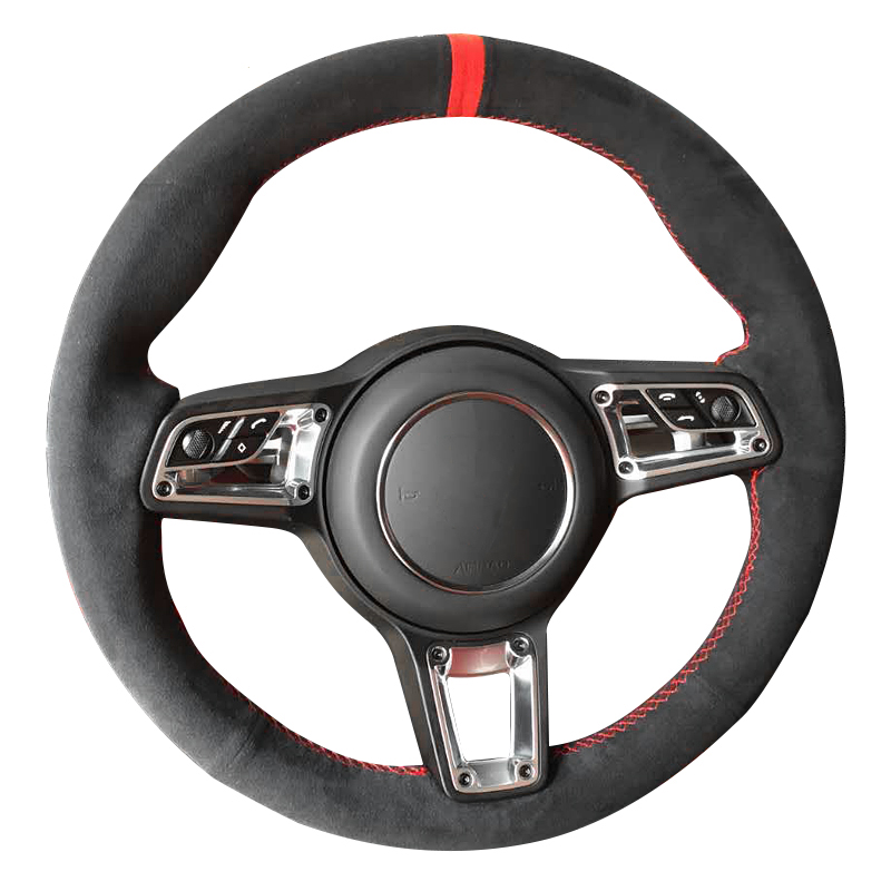 

DIY custom hand-stitched suede steering wheel cover For Porsche Cayenne macan Panamera 718 non-slip comfortable car accessories