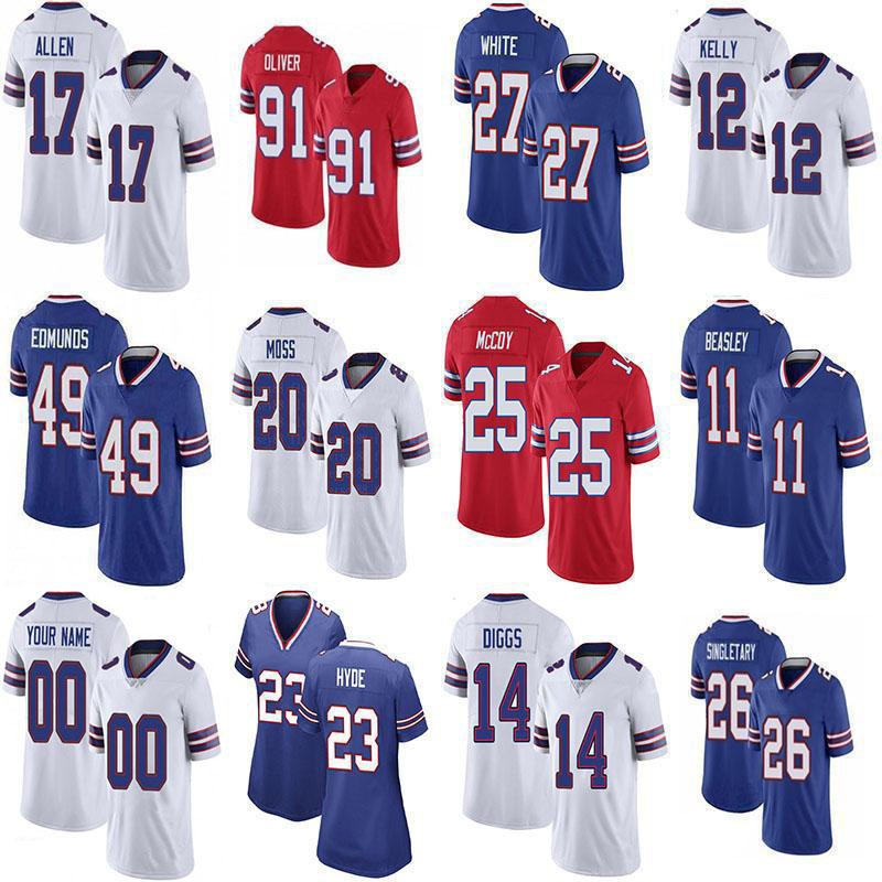 

17 Josh Allen 14 Stefon Diggs Custom Men Women Kids Football Jerseys Bill 11 Cole Beasley 49 Tremaine Edmunds 27 Fromm Stitched, Black;red