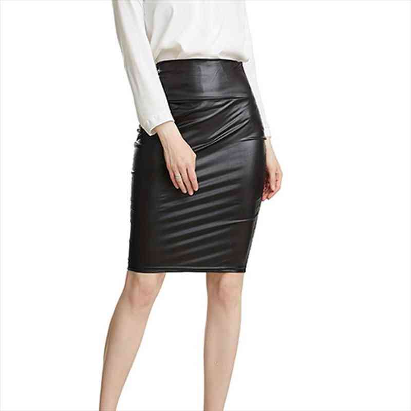 

Women Pu Leather Skirt Autumn Streetwear Casual Office Work Wear Bodycon Pencil Skirt High Waist Skirts Women Jupe, Black