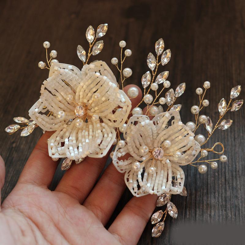 

Hair Clips & Barrettes Side Flower Ornaments Pure Handmade Pearl Beads Women Bride Jewelry Wedding, Golden;silver