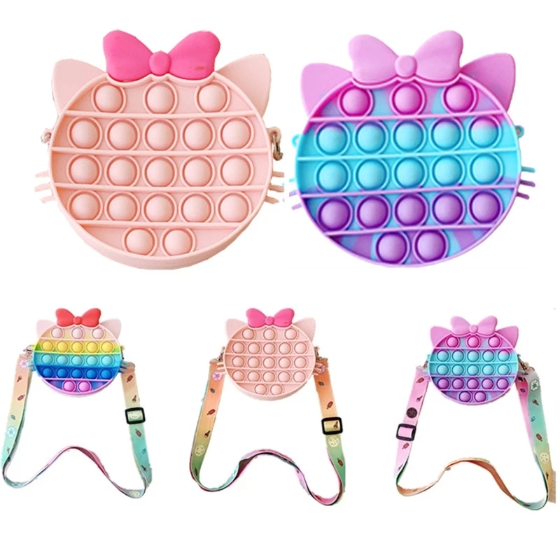 

Silicone Push Bubble Kawaii Cat Bag Messenger Bag Fidget Toys Anime Anti-Stress Stress Relief Toy Children Gifts Push it