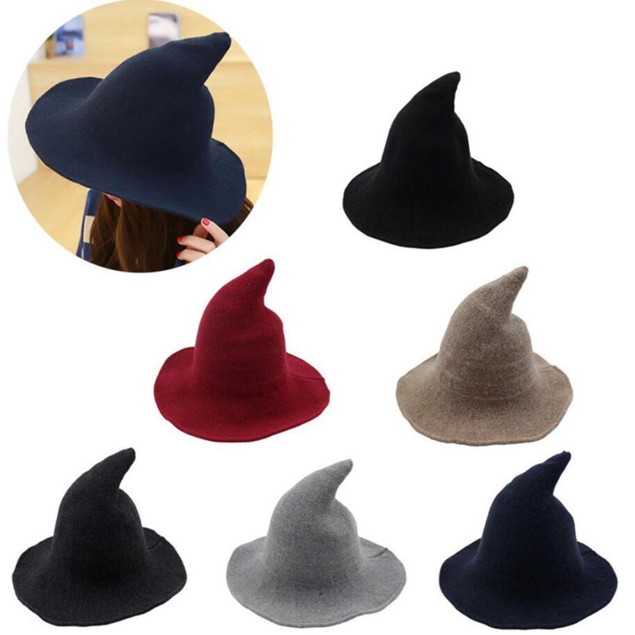 

Halloween Party Witch Wizard Hats Solid Color Kinitted-Wool Hats For Halloween Party Masquerade Cosplay Costume, Black