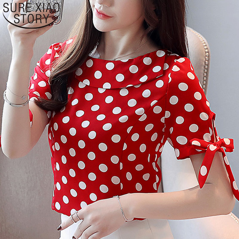 

Women Tops And Blouse 2021 Short Sleeve Shirts Chiffon Blouse Shirt Ladies Top Women Shirts Slash Neck Polka Dot 3990 50, Red