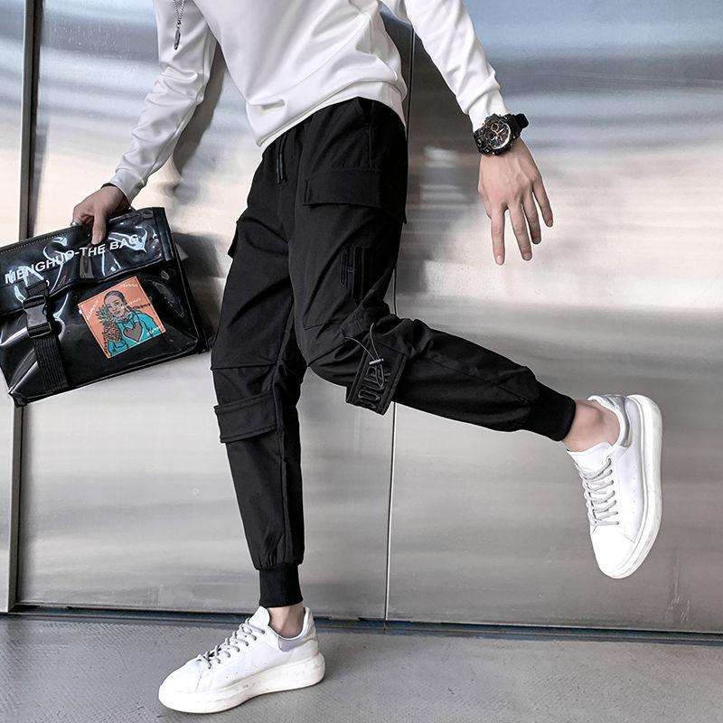 

Men's Pants 2022 Cotton Hip Hop Streetwear Fashion Pencil Men Ankle-length Drawstring Trousers For Casual Joggers, Black