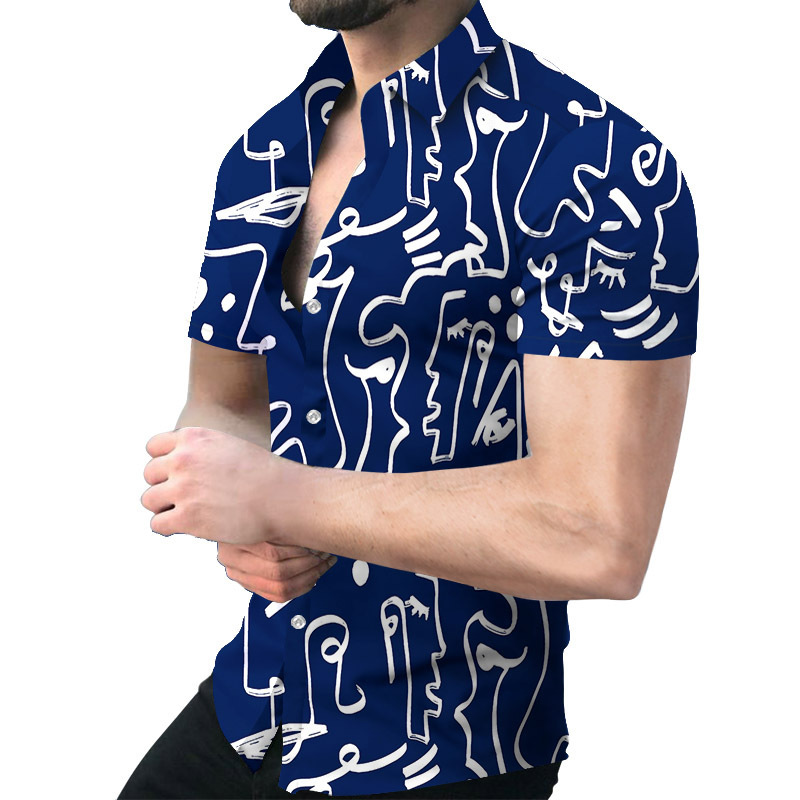Fashion Summer Men Striped Blouse Shirt Handsome Short Sleeve Shirts Jobs Blouses Plus Size 3XL Casual Tops Blusas Chic