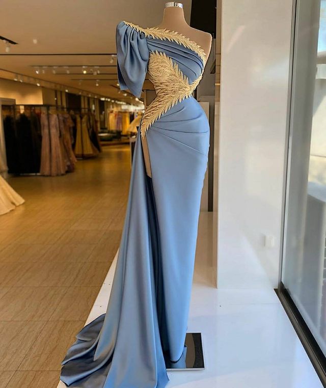 

2021 Plus Size Arabic Aso Ebi Sexy Lace Beaded Prom Dresses One Shoulder High Split Sheath Evening Formal Party Second Reception Gowns ZJ278, Same as image