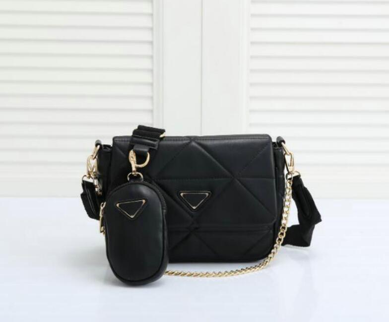 

Top quality 5A women 2pcs/set designer shoulder bags waterproof leather Chest pack lady Tote chains handbags Clutch purse messenge Bags, Black