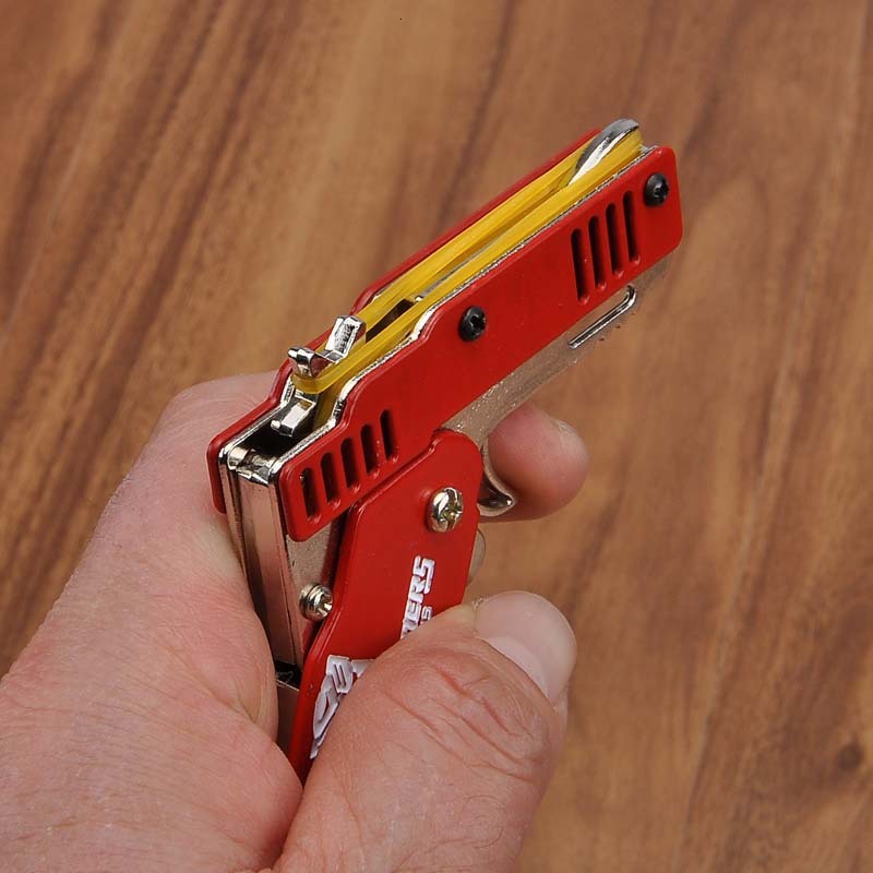 

2019 New Revoer Folding Continuous Firing Rubber Band Gun Classic Pistol Metal Children's Toy, Slivery;golden