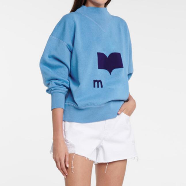 

women 21ISA MAR sweatshirts micro-high collar terry sweater letter flocking loose autumn winter pullover sweatshirt, Blue