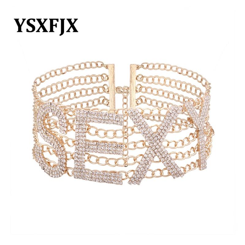

Chokers YSXFJX 2021 Classic Big Inlaid Rhinestone Necklace Luxury Personality English Letters SEXY Fashion, Golden;silver