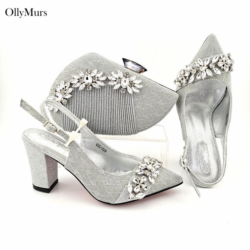 

Dress Shoes High Quality Elegant Silver Special Heels And Matching Bag Set Latest Style Nigerian Woman For Party, Gold