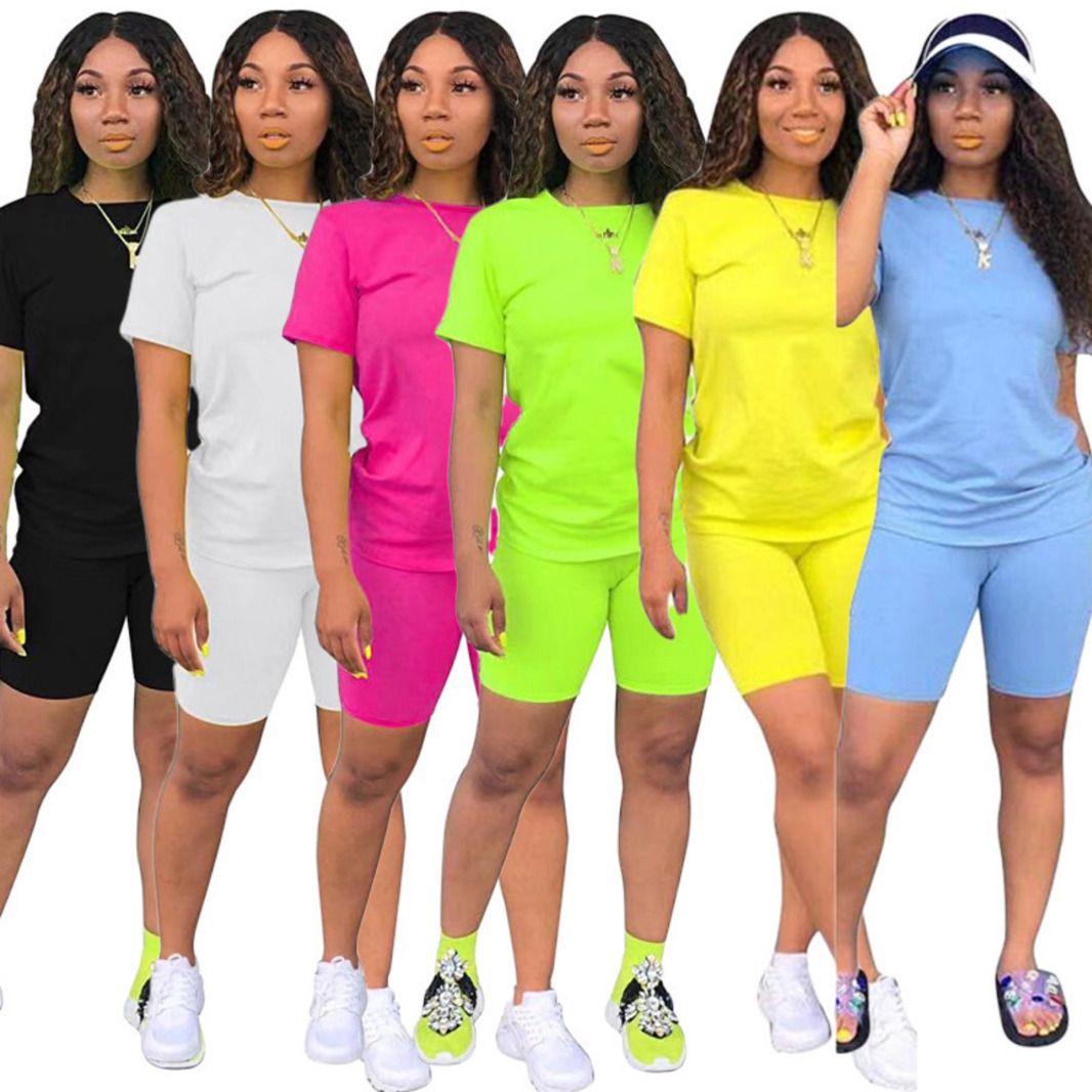 

Women Tracksuits Desinger Two Piece Shorts Set Short Sleeve Cardigan T-shirt Top Casual Tight Pants Sports Suit Ladies Outfits, White