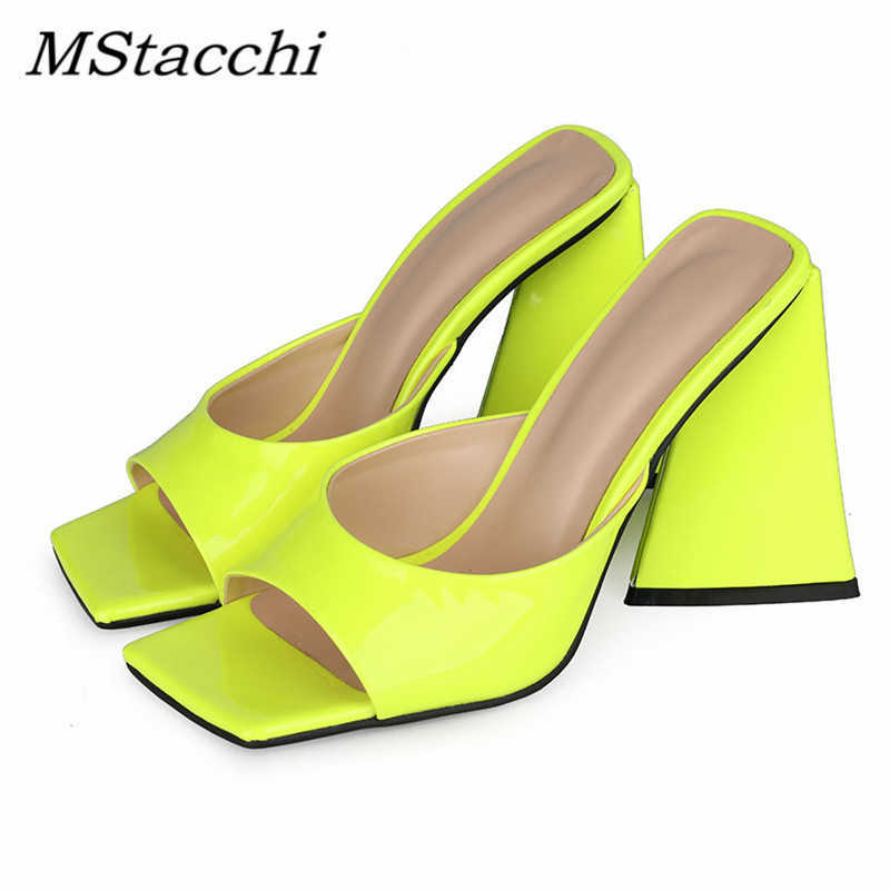 

Candy Color Peep-toe Sandals Women Sexy Chunky High Heels Mules Shoes Summer Slides Patent Leather Ladies Slippers Beach Shoes A0526, Green