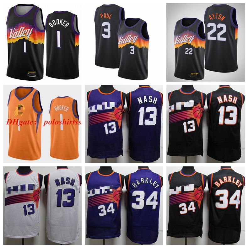 

Devin 1 Booker Basketball Jerseys 13 Nash 34 Barkley 22 Ayton Chris 3 Paul Jersey 2021 Swingman Edition City Black White Men Youth Kid S-XXXL, Black;red