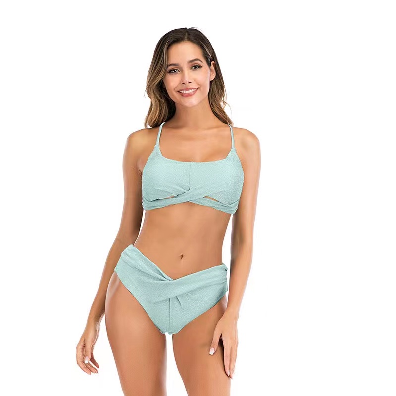 

2021 European and American sexy women's bikini solid color split swimsuit