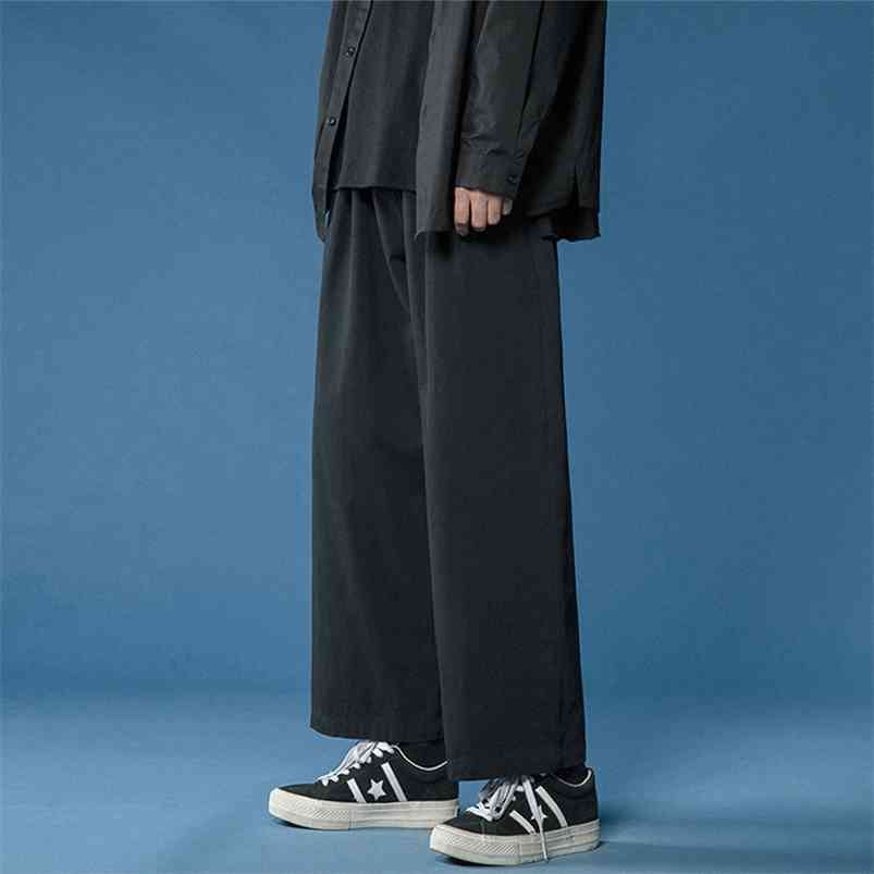 

Legible Women Pant Casual Cotton Wide Leg Pants Retro Ankle Length Elastic Waist Loose Trousers Female 210721, Khaki