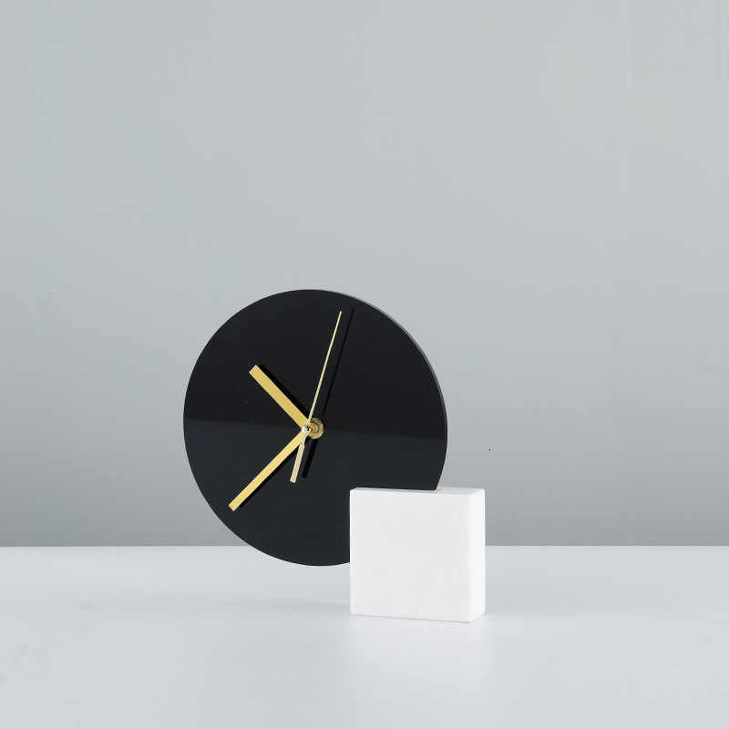 

modern light luxury metal and watch silent seat ornament alarm clock el model room decoration