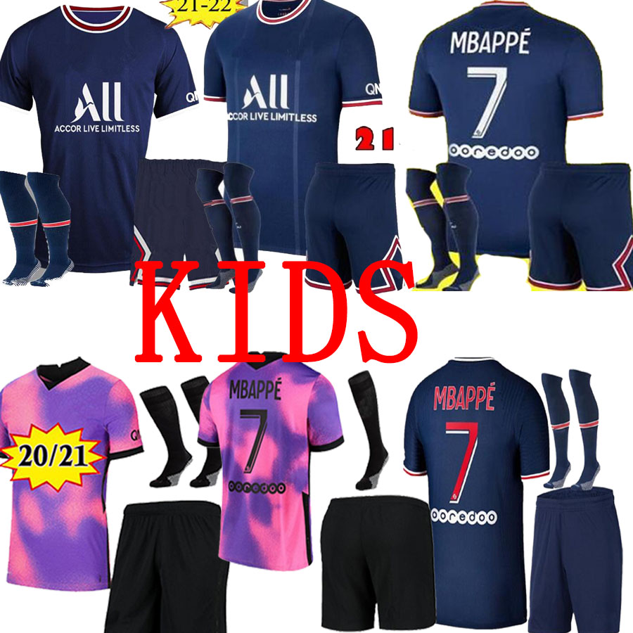 

MBAPPE Paris soccer jerseys 2021-22 VERRATTI KEAN MARQUINHOS KIMPEMBE football shirts 4th purple 20 21 Black & white kit Men+ kids
