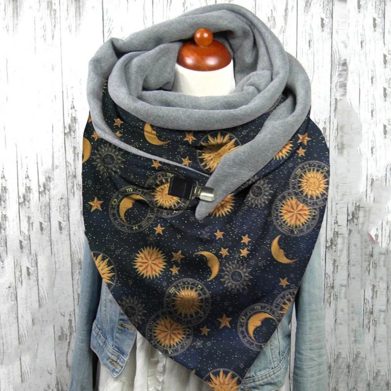 

Scarves 2021 Fashion Women Star Moon Printing Button Soft Wrap Casual Warm Shawls Scarf Plain Foulard Femme Winter