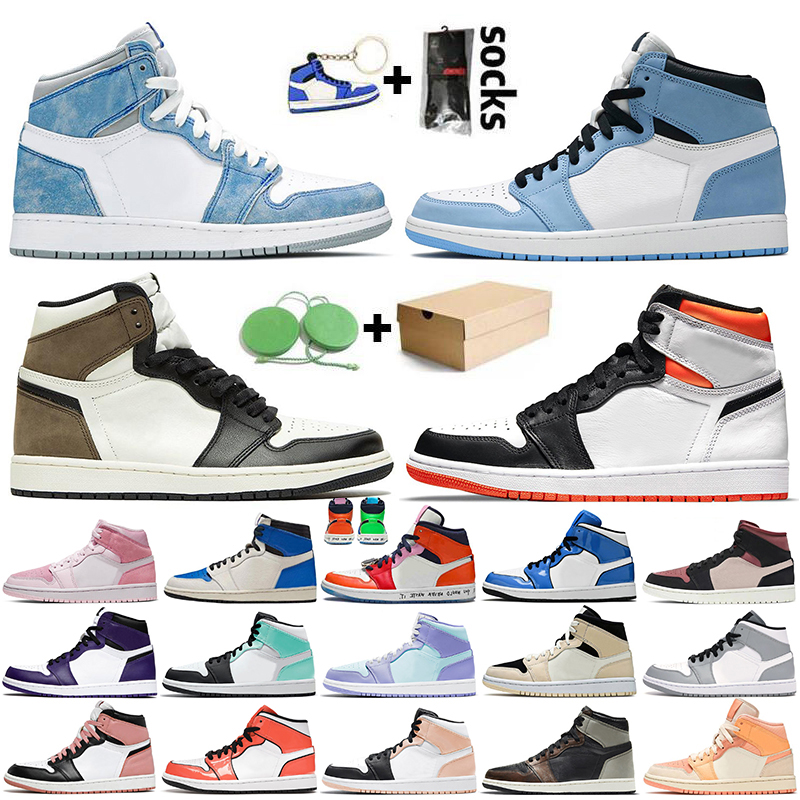 

2021 With Box High OG 1s Basketball Shoes Jumpman 1 Hyper Royal University Blue Women Mens Dark Mocha Electro Orange Off Trainers Sneakers, #1 high og electro orange 40-47