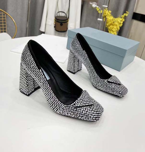 

Diamond shoes! Women's high quality Dress shoe fashion shiny Rhinestone leather highs heels 9.5cm slippers luxury show party dress shoess large 35-41, Box
