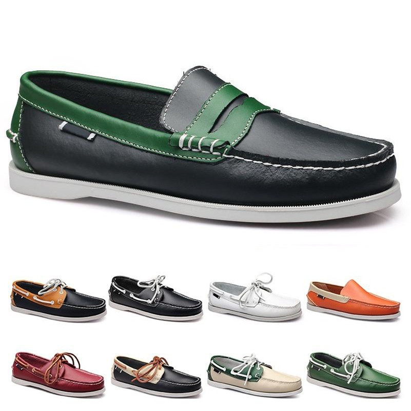 

2021 Mens running shoes leather British style52 black white brown green yellow red fashion outdoor comfortable breathable, Color#2