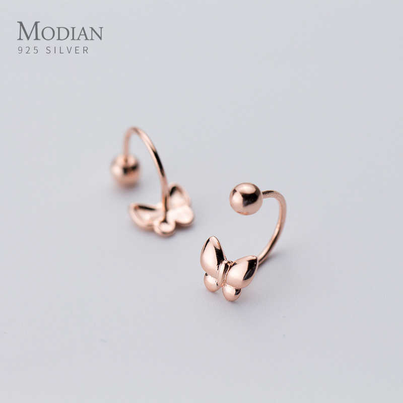 

925 Sterling Silver Jewelry Rose Gold Color Insect Butterfly Hoop Earrings for Women Girls Fashion Brincos 210707
