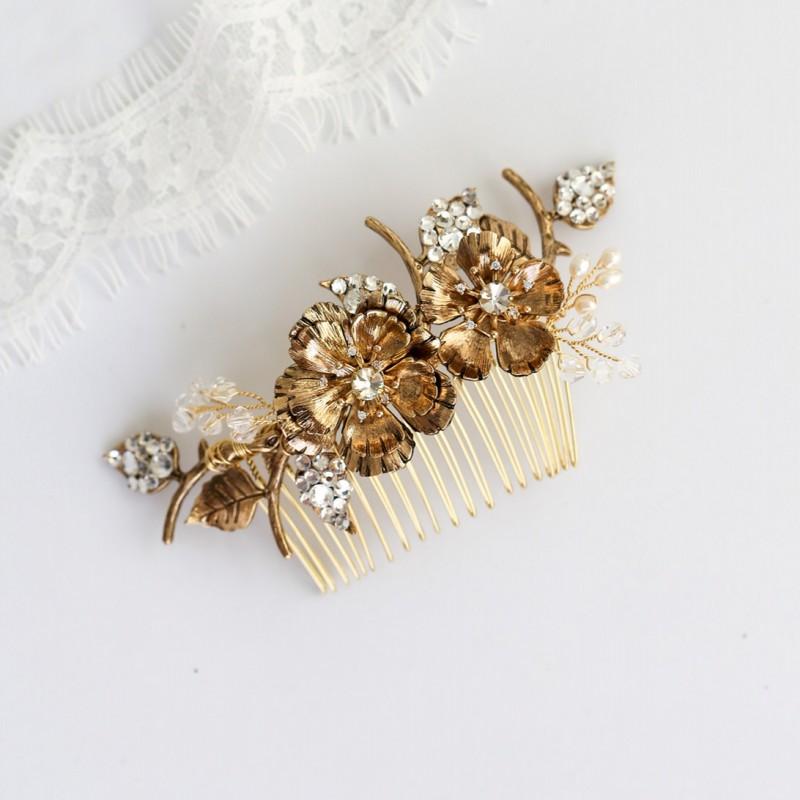 

Hair Clips & Barrettes Vintage Gold Floral Bridal Comb Crystal Women Piece Handmade Wedding Prom Accessories Headwear, Golden;silver
